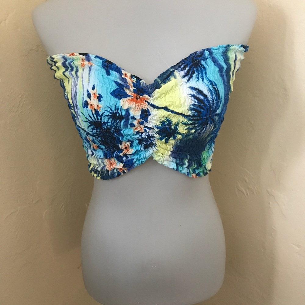 Tropical print bandeau crop top